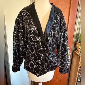 Vintage Ginger Black and Silver Abstract Metallic Evening Blazer  Puffy Sleeves